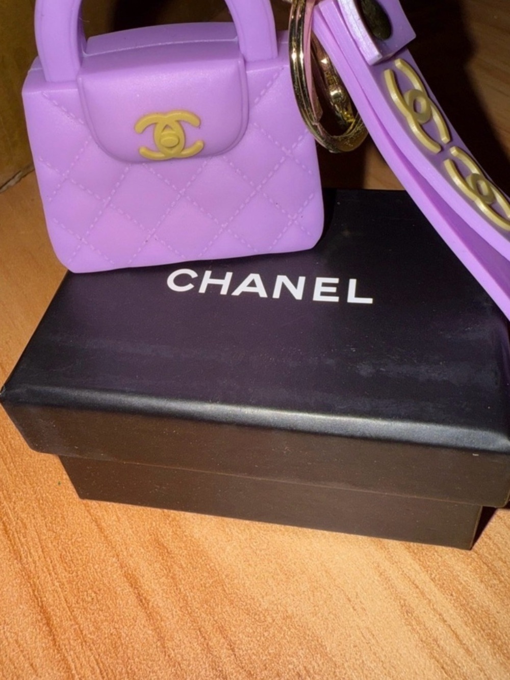 Lavender Quilted Mini Bag Charm Keychain Wristlet with Gift Box